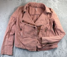 Free People Women s XS Linen Blend Moto Jacket Asymmetrical Dusty Rose Wash Snap