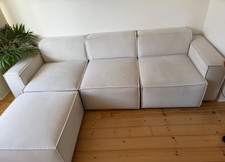 Swyft Model 03: Bone Velvet Three-Seater Modular Sofa w/ Ottoman