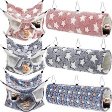 6 Pcs Rat Hammock Set Ferret Hanging Tunnel 3 Tier Guinea Pig Hammocks Hideou...