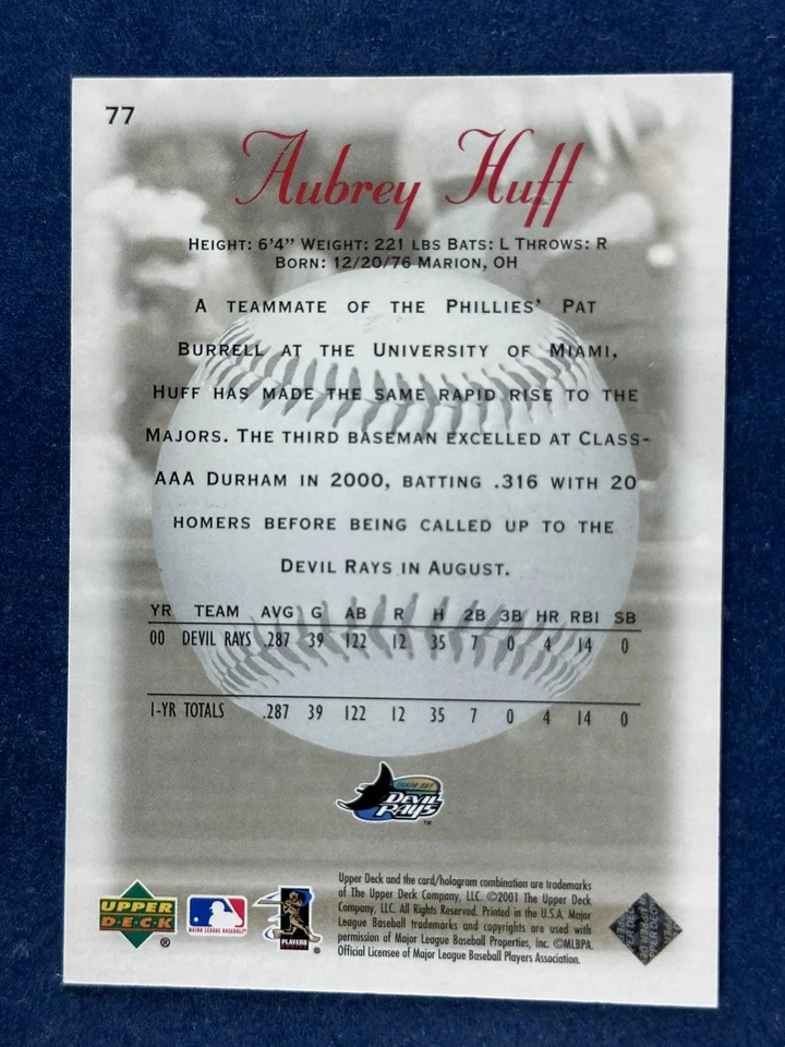 2001 Upper Deck Sweet Spot #77 Aubrey Huff Devil Rays /1000 - Image 2 of 2