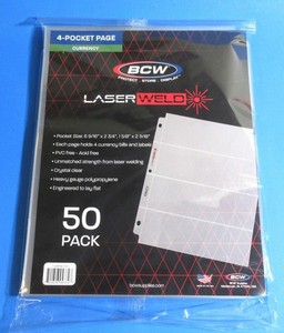 50 BCW LASERWELD 4-POCKET CURRENCY PAGES FOR SMALL BILLS-ACID FREE, U.S. BILLS