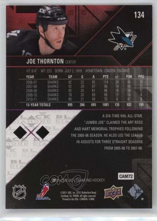 2011-12 Upper Deck Black Diamond Joe Thornton #134 HOF - Image 2 of 2