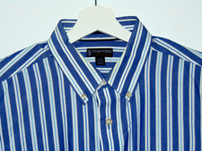 Stafford Signature Long Sleeve Dress Shirt Men Large Blue Striped Cotton