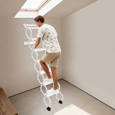Retractable Pull-Down Attic Ladder -68.9'' Wall Mounted Folding Loft Ladder Stair