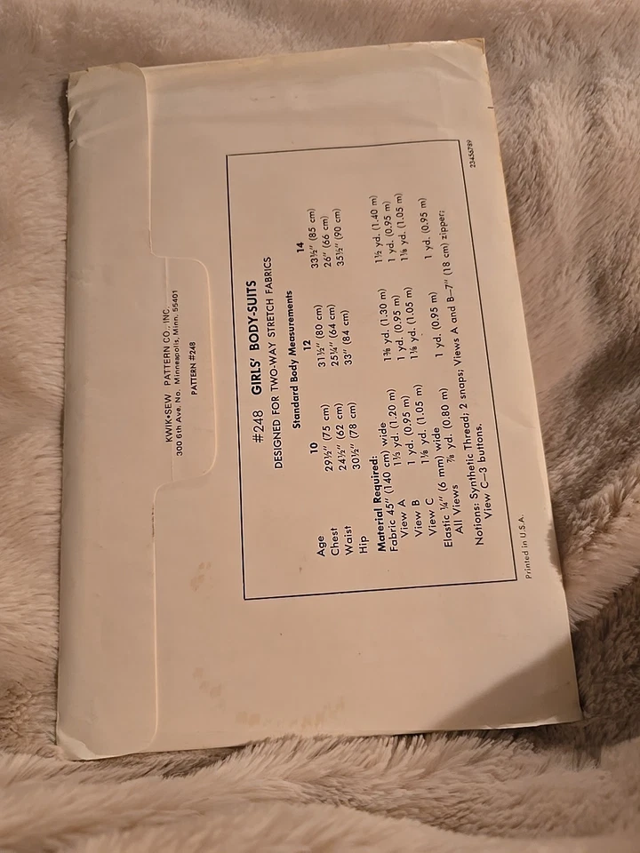 Vintage 70’s Kwik Sew Pattern 248 Girls Body Suit Size 10, 12, & 14 Fashion UC - Image 2 of 2