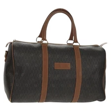 Christian Dior Honeycomb Canvas Boston Bag PVC Black Gold Auth am9211