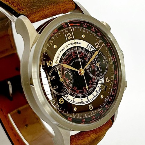 Men's Watch Dan Henry Military Chronograph 0487-1939 Brown Dial with Accessories - Picture 3 of 10