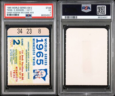 1965 WORLD SERIES GAME 2 SANDY KOUFAX WS GAME #5 TICKET 10/7