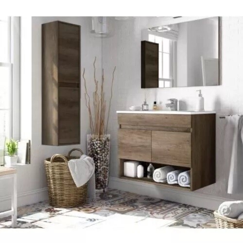 Arredo mobile bagno rovere scuro o sbiancato sospeso 80 cm lavabo e colonna 2|0/ - Foto 21 di 25