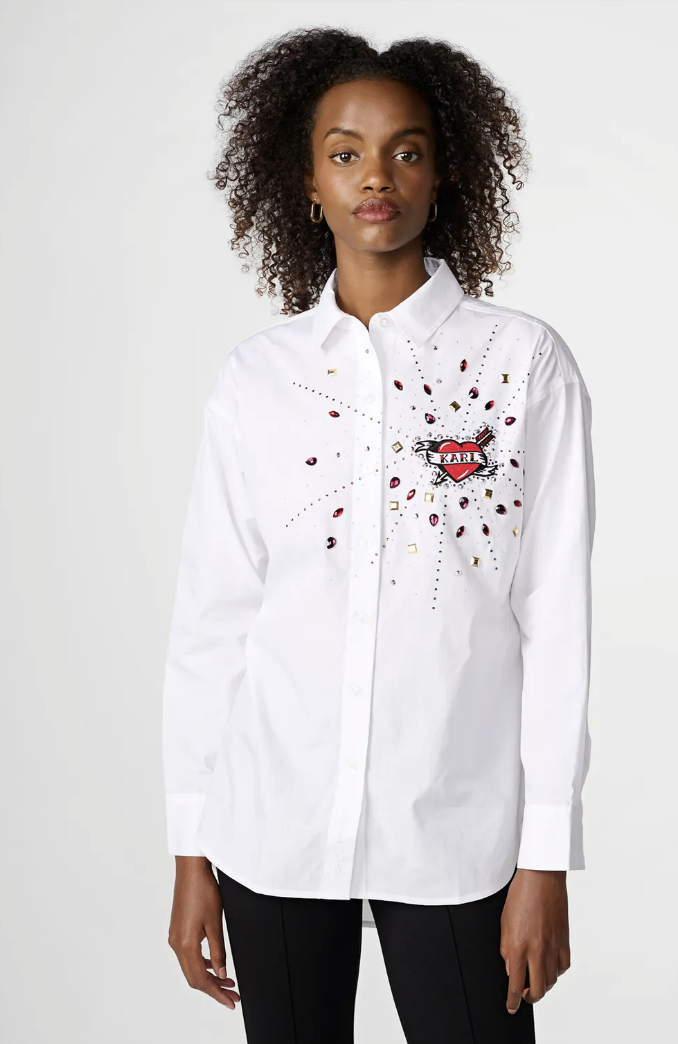 Karl Lagerfeld Paris Women's Retro Heart Burst White Shirt