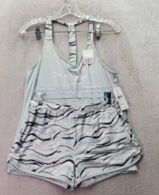 Danskin Two Piece Sets Top & Shorts Women S Sage Polyester Sleeveless Oh So Soft