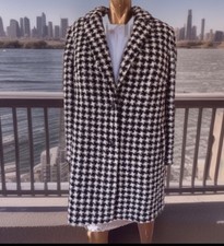Laura Biagiotti Roma Houndstooth Pea Coat Wool/alpaca/polyester Check Coat Uk 22