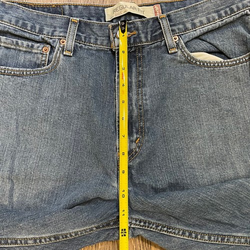 Levis Mens 505 Blue Solid Cotton Comfort Straight Denim Jeans Size 32x31 actual - Imagen 4 de 8