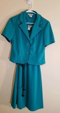 VINTAGE early 70s SEARS FASHIONS 2 PIECE DRESS W/BELT JACKET GREEN 12P EUC