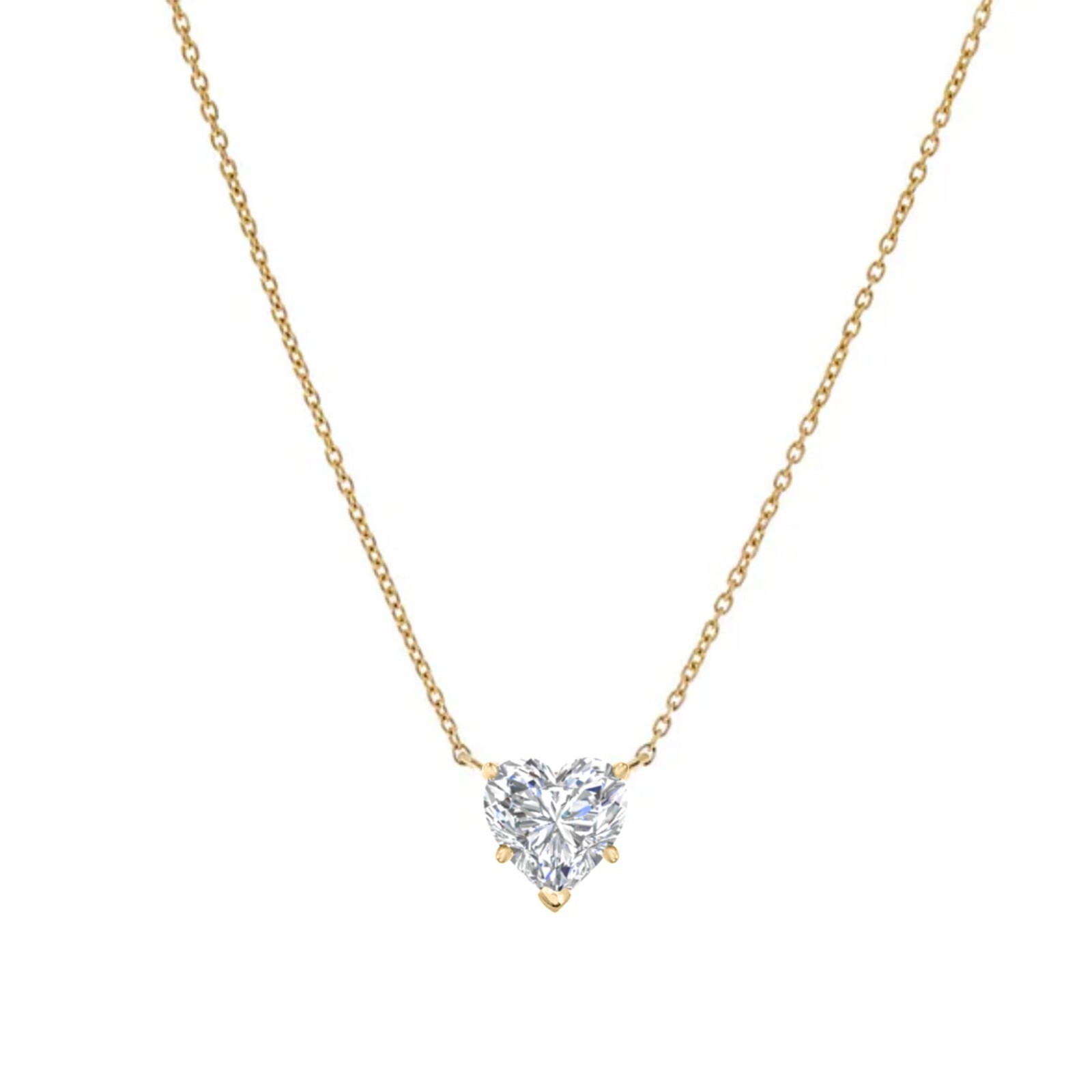 IGI F/VS 1 Ct Heart Lab Created Grown Floating Diamond Necklace 14K Yellow Gold