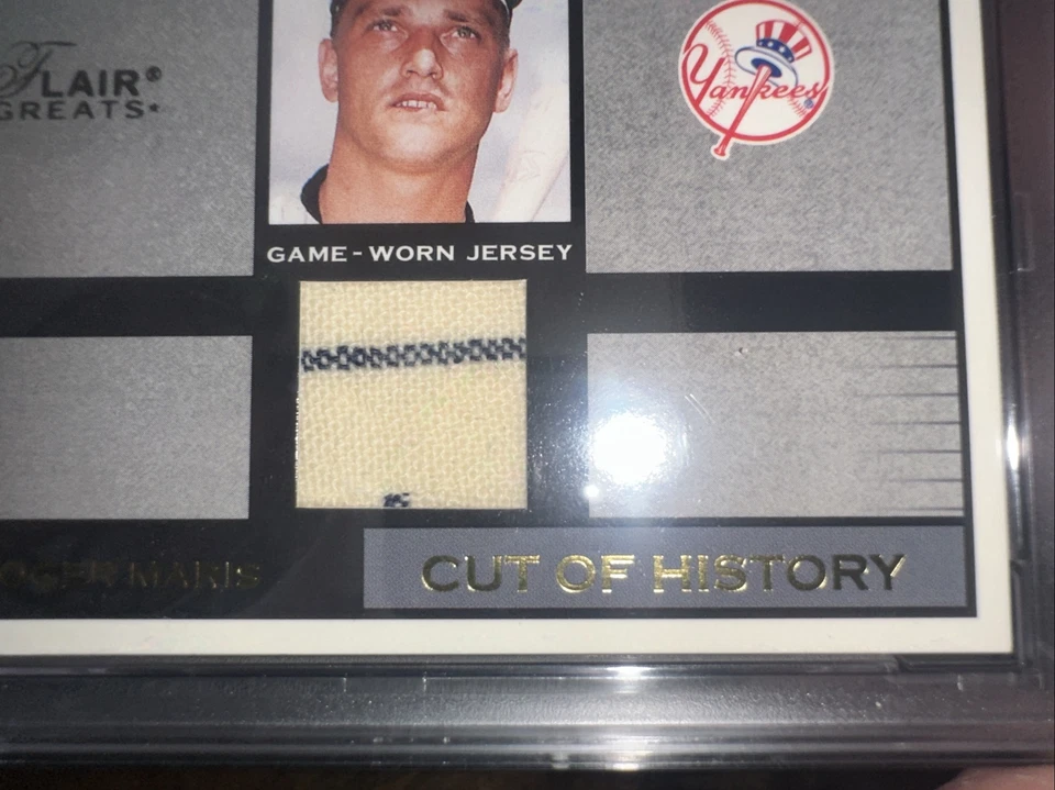 2003 Fleer Flair Greats Cut of History Roger Maris GU Jersey TWO Pinstripes PSA - Image 2 of 3