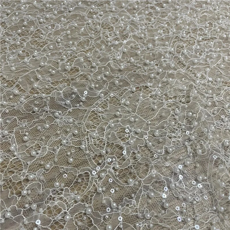 OFF WHITE Materiale abito da sposa ricamo francese perle perline pesanti