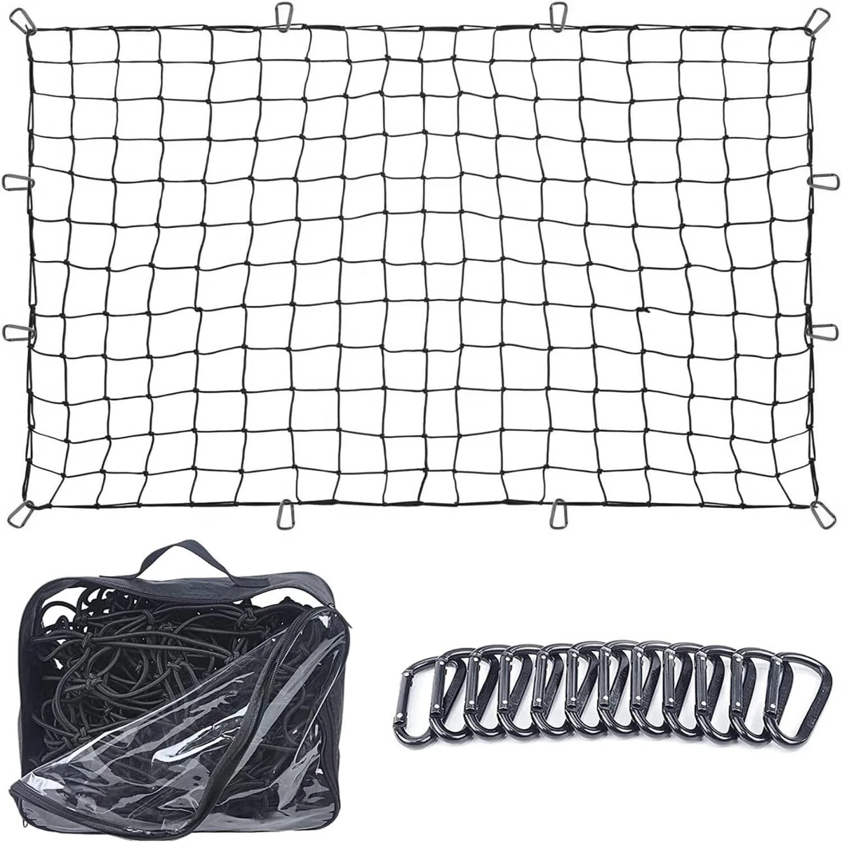 メール便無料】 5´ Net x 7´ For Cargo Net for Size Compact Pickup Cargo Truck Bed，  Tie Hooks 180 12 Pickup ABS Down Bed Truck Hooks， 12 Steel Carabin 