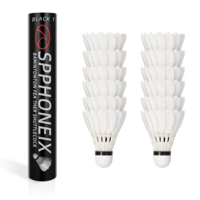 SPPHONEIX SPORT 12 Pcs SPPHONEIX Black Badminton Shuttlecocks Gooes Feather (Tournament LEVEL)