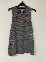 Superdry Shirt Womens Large Tee Sleeveless Top Striped Ripped Black N206