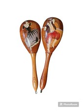 MALLORCA POPULAR FOLKORE TRADITIONAL OLD MARACAS IN WOOD HAND PAINTED