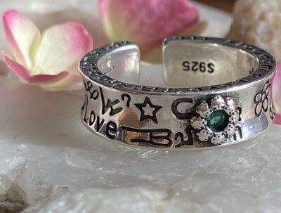 Sterling Silber 925 Bandring mit Gravur - Liebe, Freiheit, Blumendesign