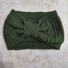 Green Handmade Winter Knitted Crochet Knotted Wide Cotton Headband Ear Warmer