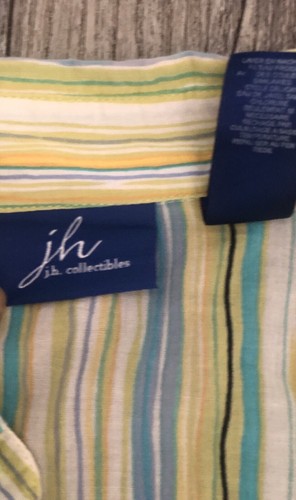 jh Collectibles Linen Blouse Women’s S Striped Button Up Shirt Blue/Green/Beige - Picture 4 of 4