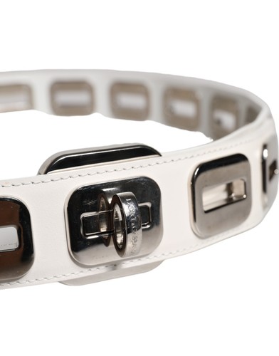 DOLCE & GABBANA Belt White Leather Gold Tone Rotating Buckle 90cm / 36in 2440usd - Picture 3 of 5