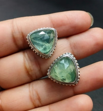 Triangle Cufflinks 925 Sterling Silver Prehnite Gemstone Jewelry XMAS Men's Gift