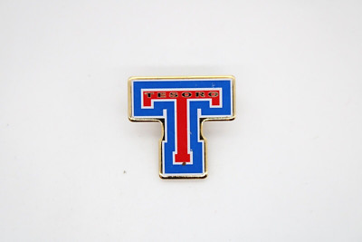 Vintage Lapel Hat Pin Tesoro High School Giant ''T'' Blue Red Gold Tone Rim Enamel