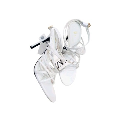 ZARA NWT AUTHENTIC WHITE LEATHER HIGH HEEL SANDALS 1331/910 USA 10 /41 