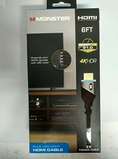 MONSTER 6ft High Speed 4K HDR HDMI Cable Blue LED Light Gaming Video 21.0 Gbps