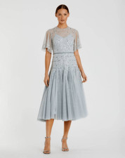 Mac Duggal  Cape Sleeve Beaded Tea Length A-line Dress Regular price$598 size 18