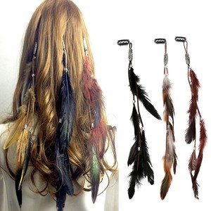 3 Indian Festival Feather Hippie Headpiece Tassel Hair Comb Clips