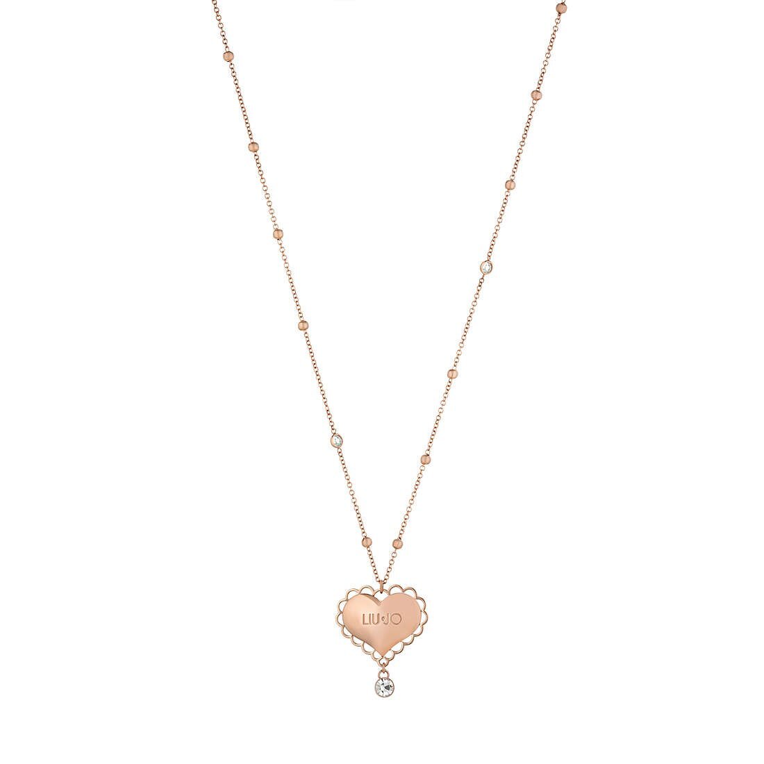 Liu Jo Luxury Womens Necklace LJ1526 Stainless Steel Gold Rose Heart Swarovski