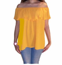 JOHN ZACK OFF THE SHOULDER SUNBURST YELLOW SLEEVLESS GYPSY TOP
