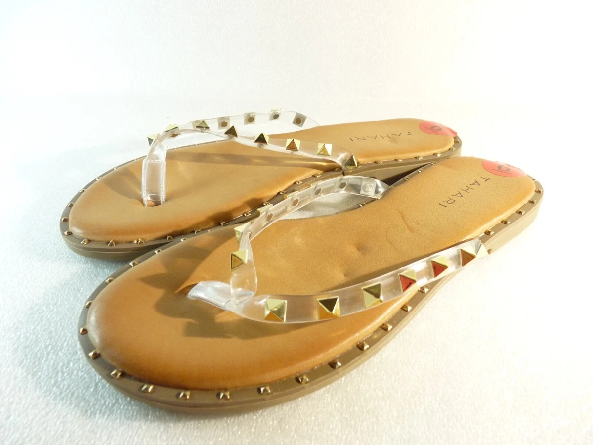 Tahari Womens shoes sandals Flip Flop Clear Studded Slide Flat