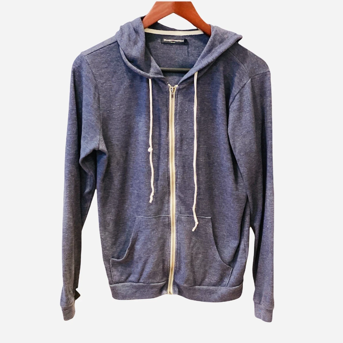 Brandy Melville Lightweight Zip Hoodie Sweatshirt Blue S M L Athletic Oversized