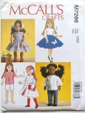 ©2015 McCalls M7266 18" American Girl Type Doll Pattern Retro Outfits-New/Uncut!