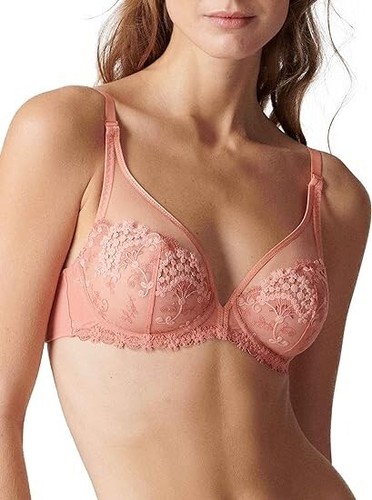 SIMONE PERELE WISH SHEER PLUNGE UNDERWIRE BRA: 34F #12B319, PINK, NWT $110