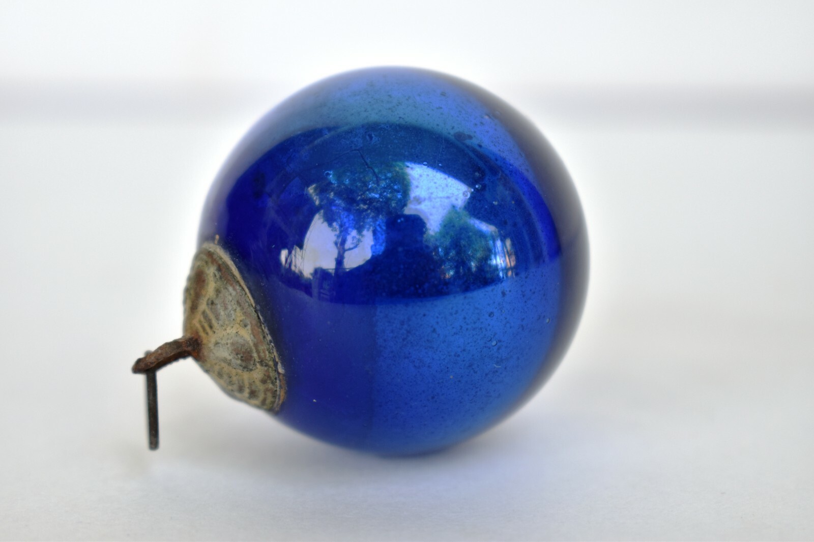 Antique German Kugel Ornaments Cobalt Blue Glass Ball Beehive Cap