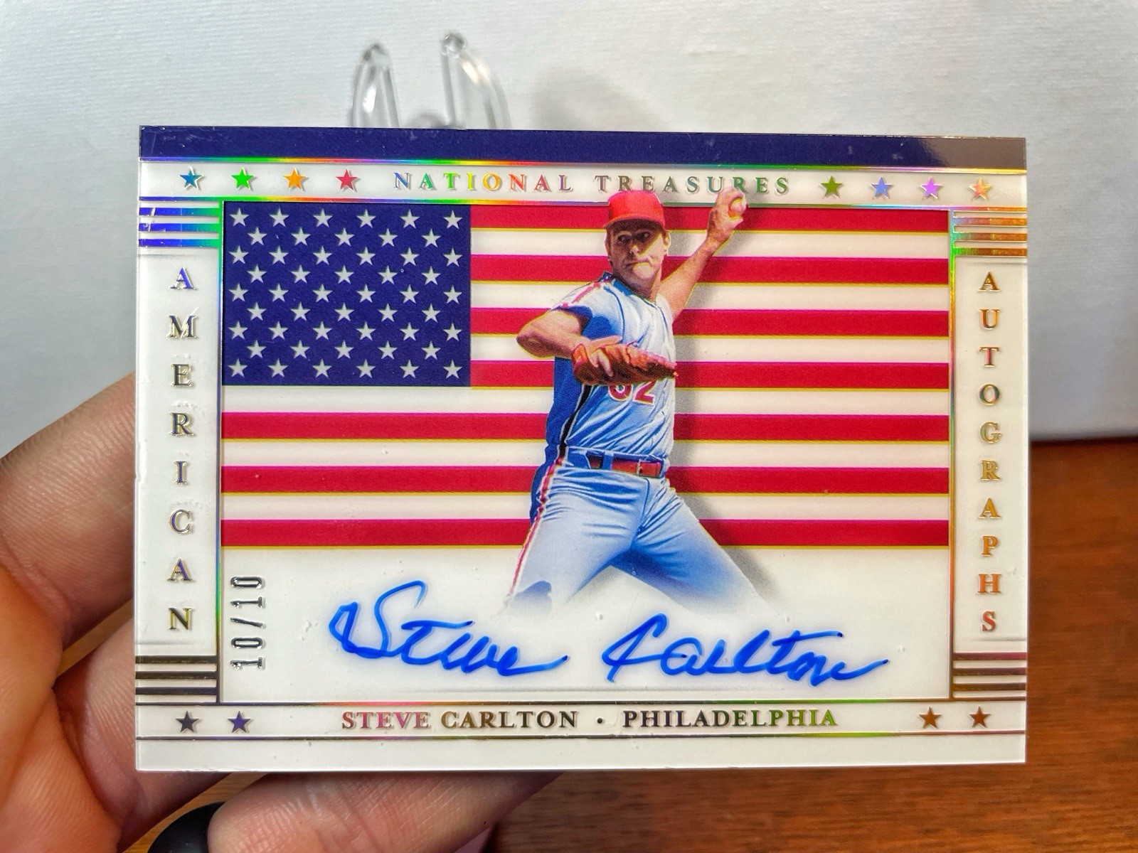 2021 National Treasures STEVE CARLTON Gold AUTO /10 American Flag Phillies USA🔥 view 3