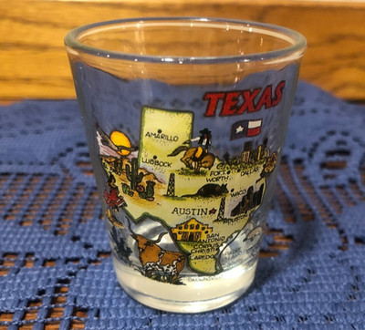 TEXAS Shot Glass State Elements Maps  2 1/4'' Barware Cocktail Collectors Barware
