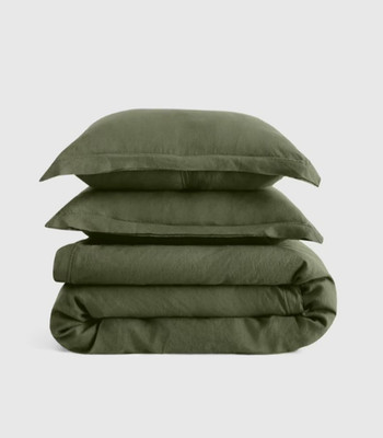 NEW - Quince Home European Linen Double Flange Duvet Cover King / CalKing Pine
