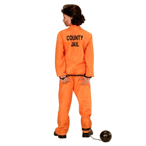 Jungenkostüm Sträfling Orange 128cm 5-7 Jahre Verkleidung Knastbruder Häftling - Bild 3 von 3