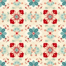 45-inch Vintage Floral 100Cotton Quilter's Fabric By the Yard Red Grayish Teal