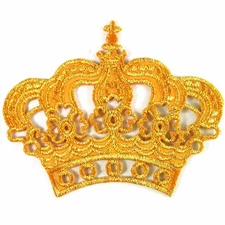 Gold Crown Imperial King Queen Iron On Embroidered Fabric Applique Patch