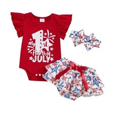 Baby Girl Summer Outfit Newborn Ribbed 3-6 Months A 1st Fourth of July Red