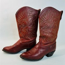Vintage Tony Lama Embroidered Leather Cowboy Boots Reddish-Brown size 6.5